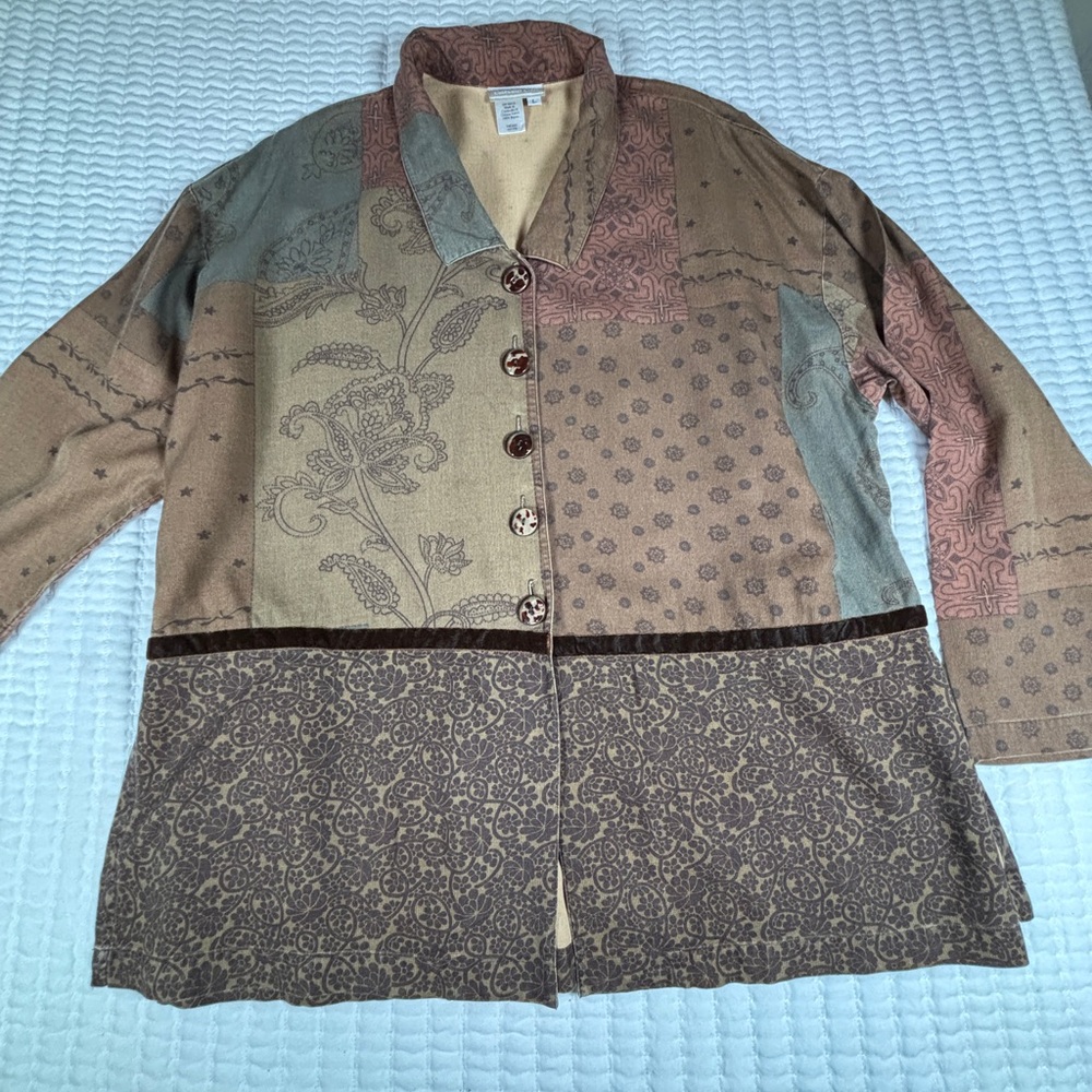 Coldwater Creek Patchwork Rayon Jacket Size L Art… - image 10